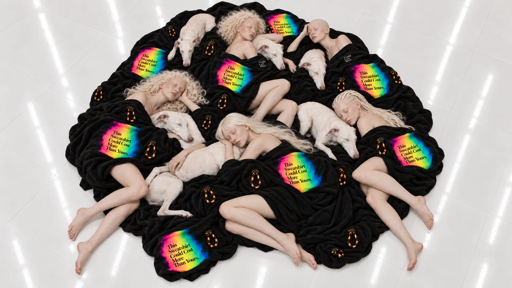 Could Cost More. — the campaign: pale hair and white greyhounds.