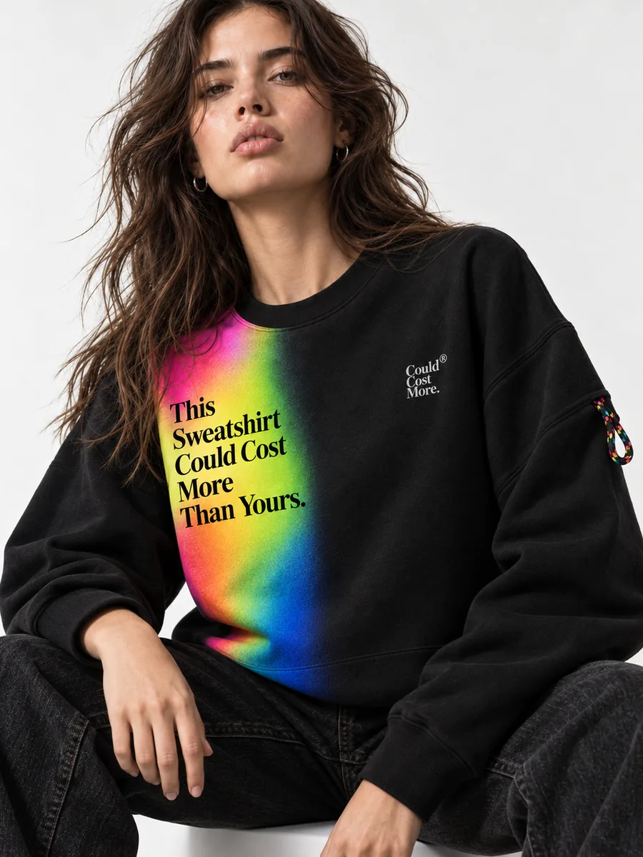 The Sweatshirt. close-up of the print.